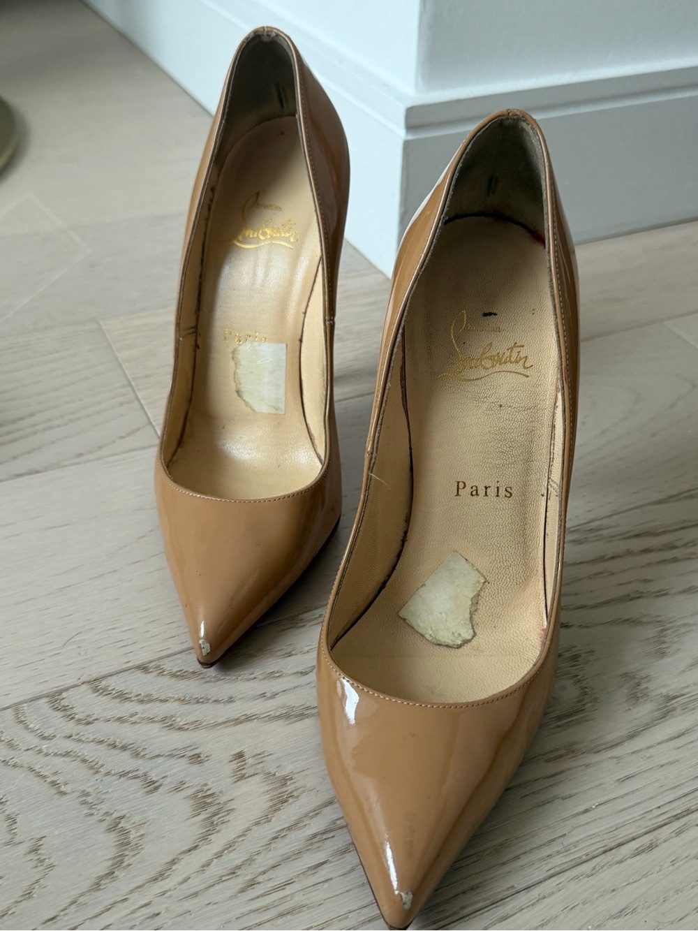 Christian Louboutin Nude Patent Leather Pointed Pumps